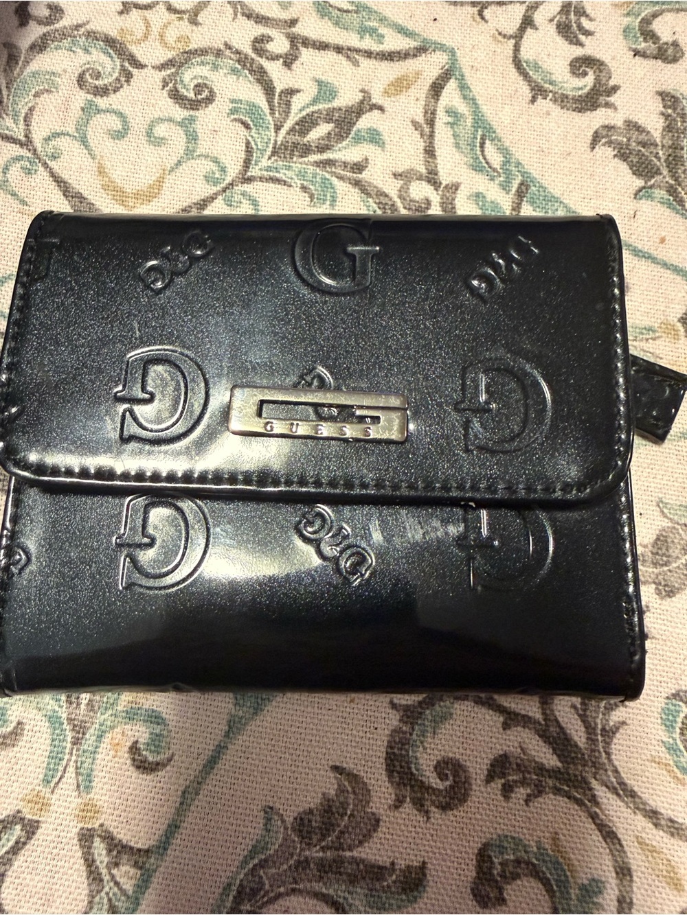 Vintage GUESS Black Patent Trifold Wallet Y2K Archival
